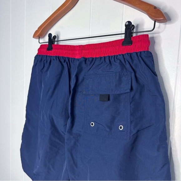 Vintage Chaps Ralph Lauren Navy Logo Printed Swim Trunks - Picture 7 of 9